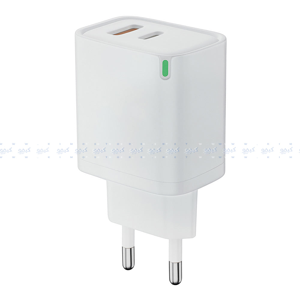 شاحن حائط شارك بمنفذ يو اس بي QC3.0 + منفذ تايب سي 45 وات شحن سريع SH-204 - أبيض
