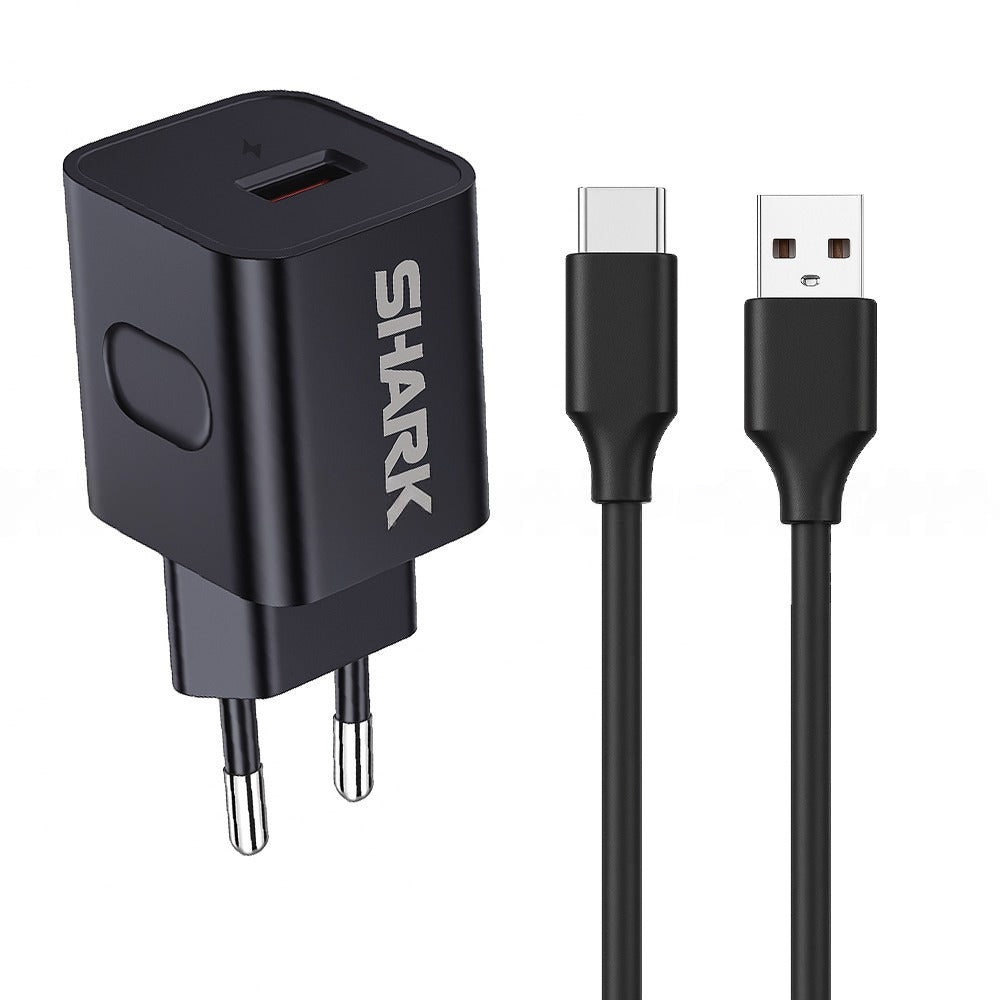 Shark SH-207 QC3.0 Wall Charger Type-C Cable 18W Fast Charging - Black