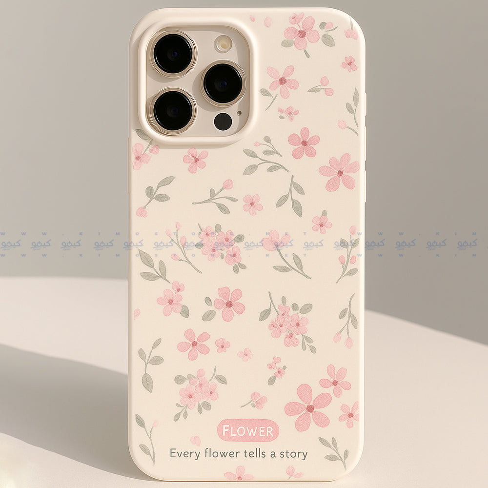 كفر موبايل صيفي أبيض بزهور فنية رقيقة