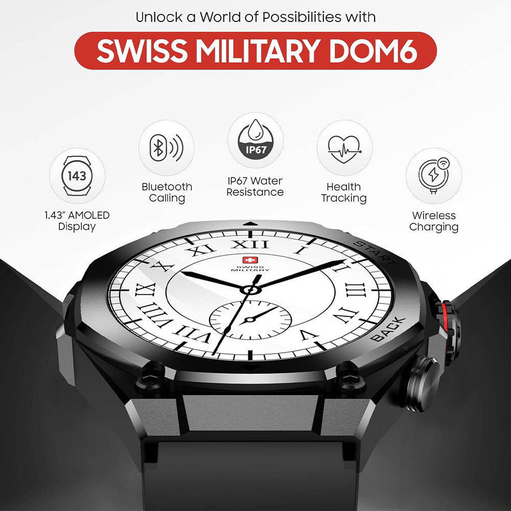 ساعة سمارت سويس ميليتاري DOM 6 هيكل معدني اسود مع سوار معدني اسود