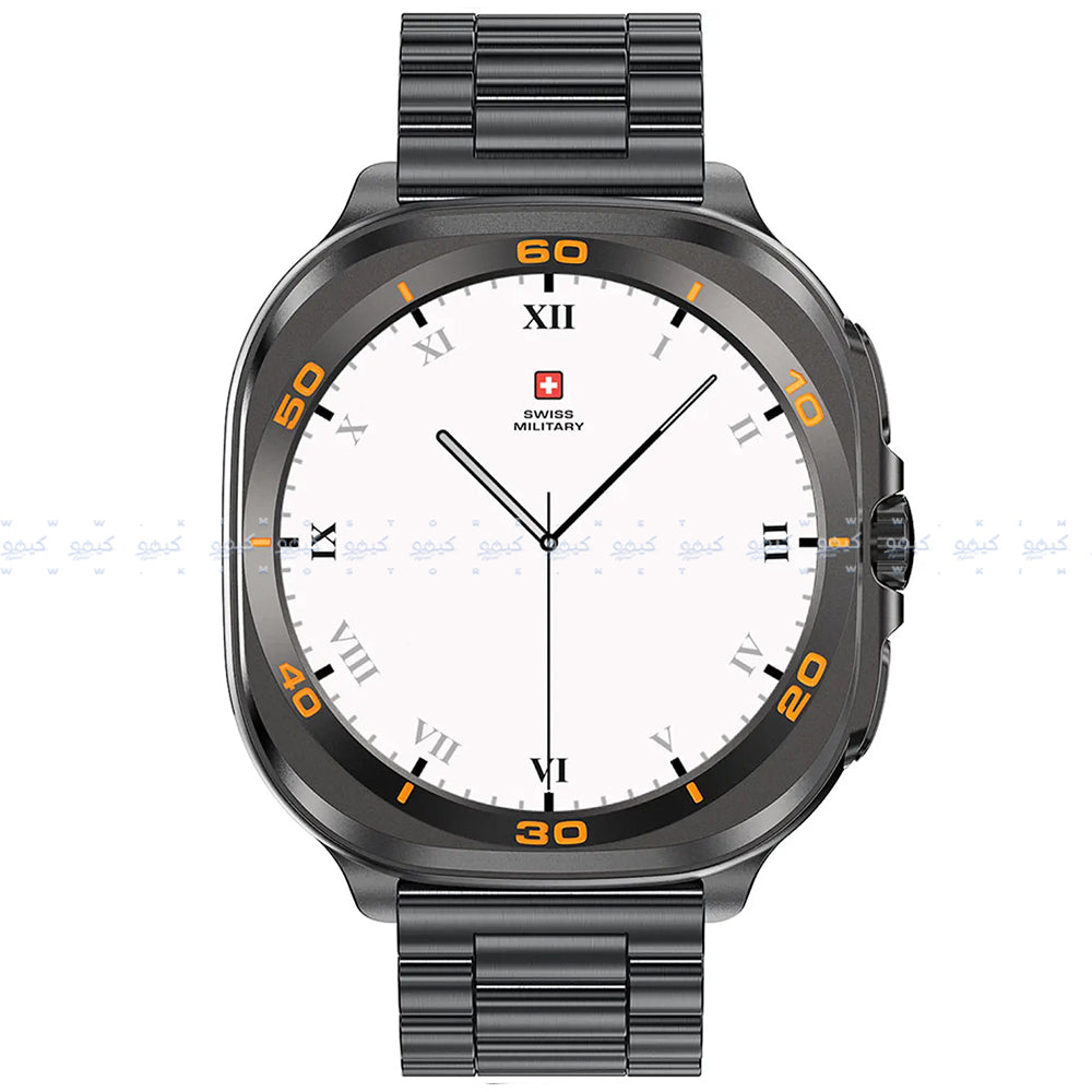 ساعة سمارت سويس ميليتاري DOM 7 هيكل معدني رمادي داكن مع سوار معدني اسود