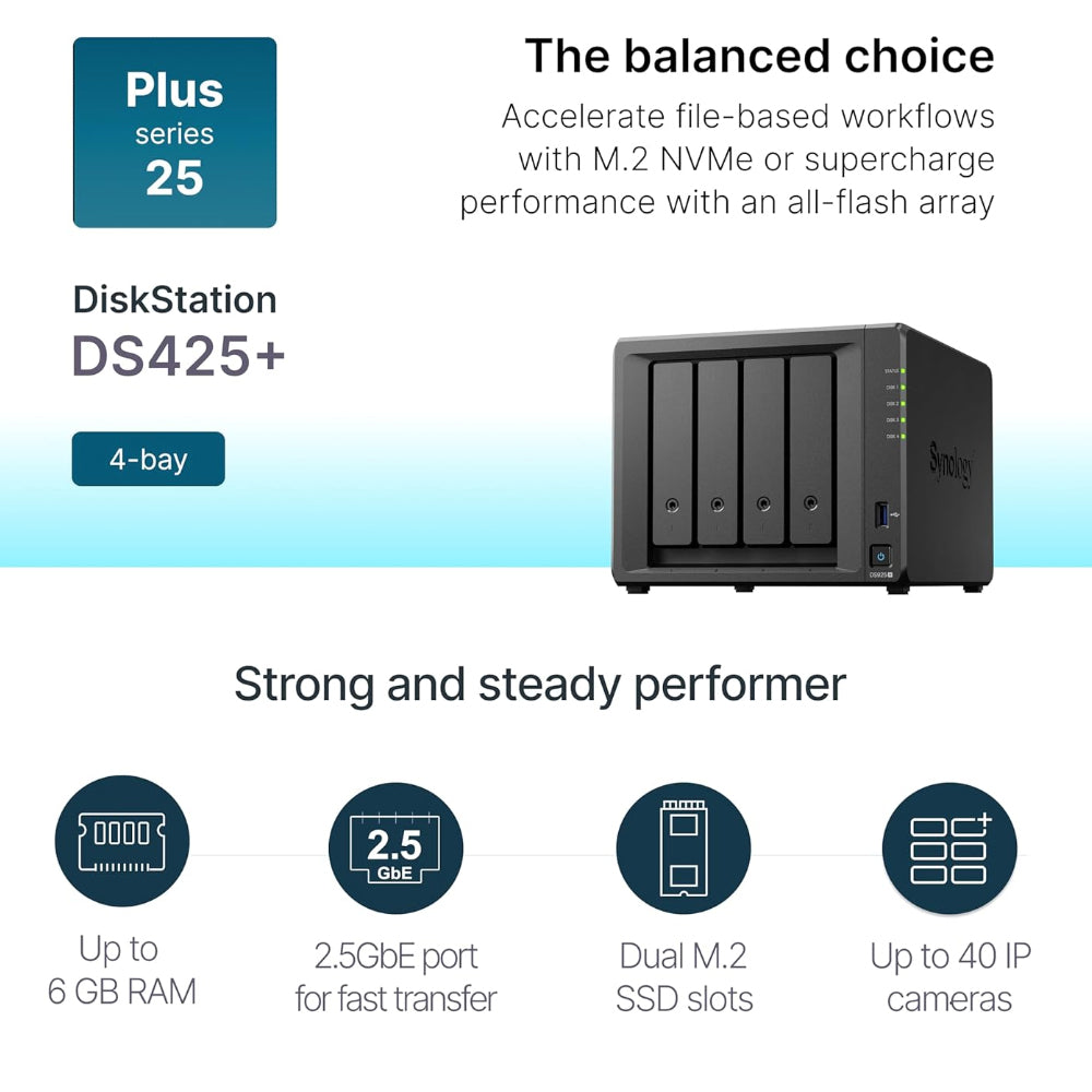 نظام تخزين NAS سحابي شبكي سينولوجي DS425+ 4-Bay
