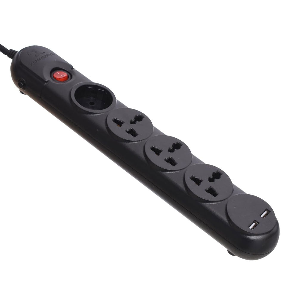 SystemMax SMPG-4P2U 4Port + 2USB Power Strip 2500W 2m - Black