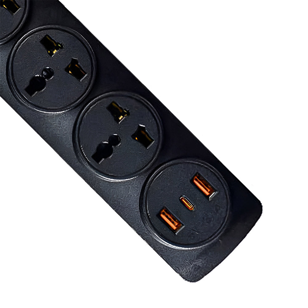 مشترك كهرباء سيستم ماكس 4 منافذ + منفذين يو اس بي + منفذ تايب سي 2500 وات 2 متر SMPU-4P3U