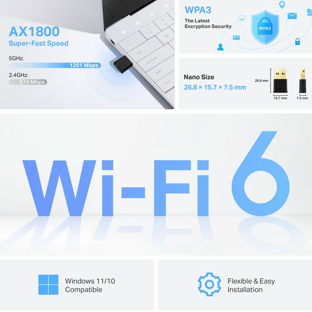 TP-Link Archer TX20U Nano AX1800 Dual Band Wi-Fi 6 Wireless USB