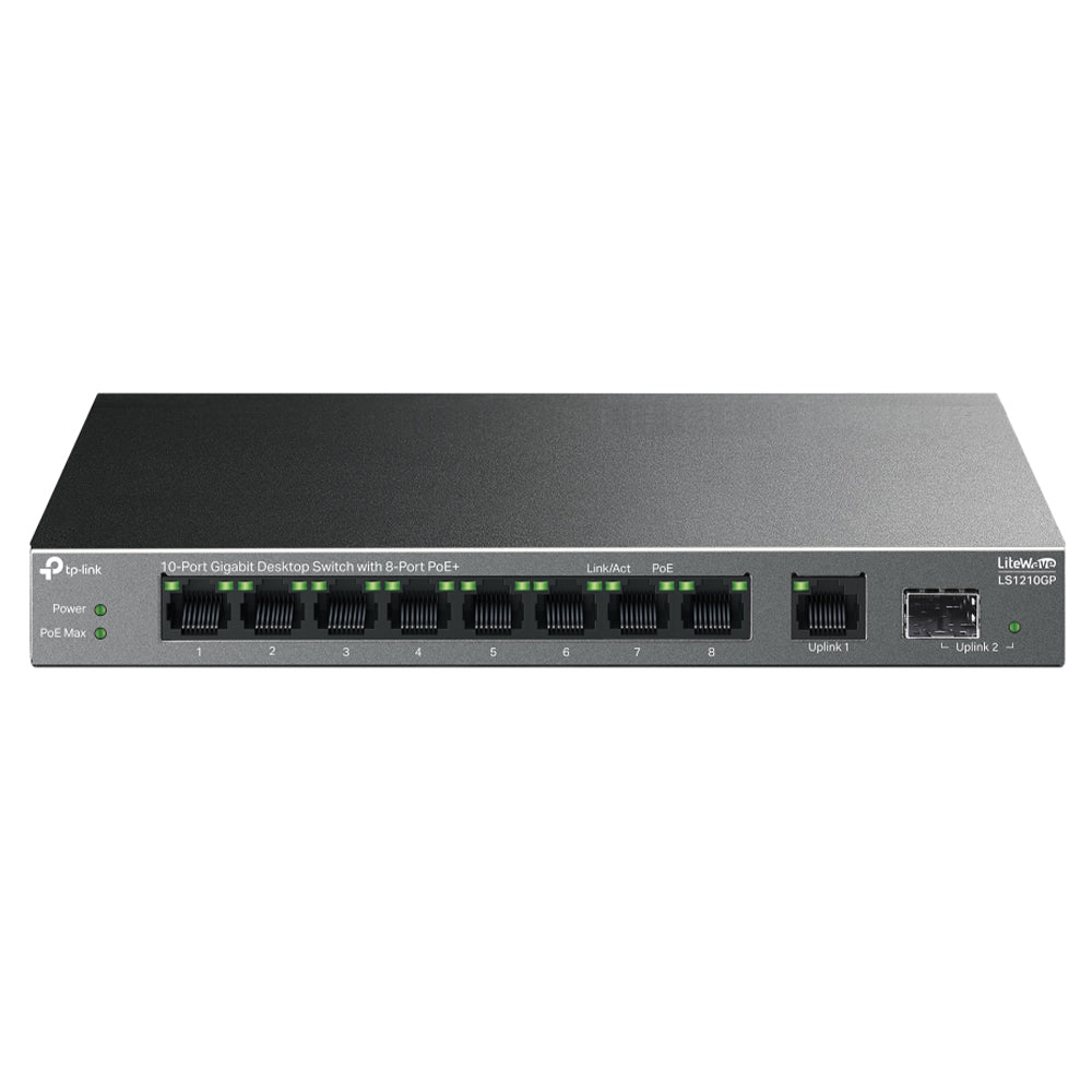 سويتش تي بي لينك 8 منافذ 1000/100/10 ميجابت في الثانية +PoE + منفذ (SFP) 1000/100/10 ميجابت في الثانية 61 وات LS1210GP Unmanaged Desktop