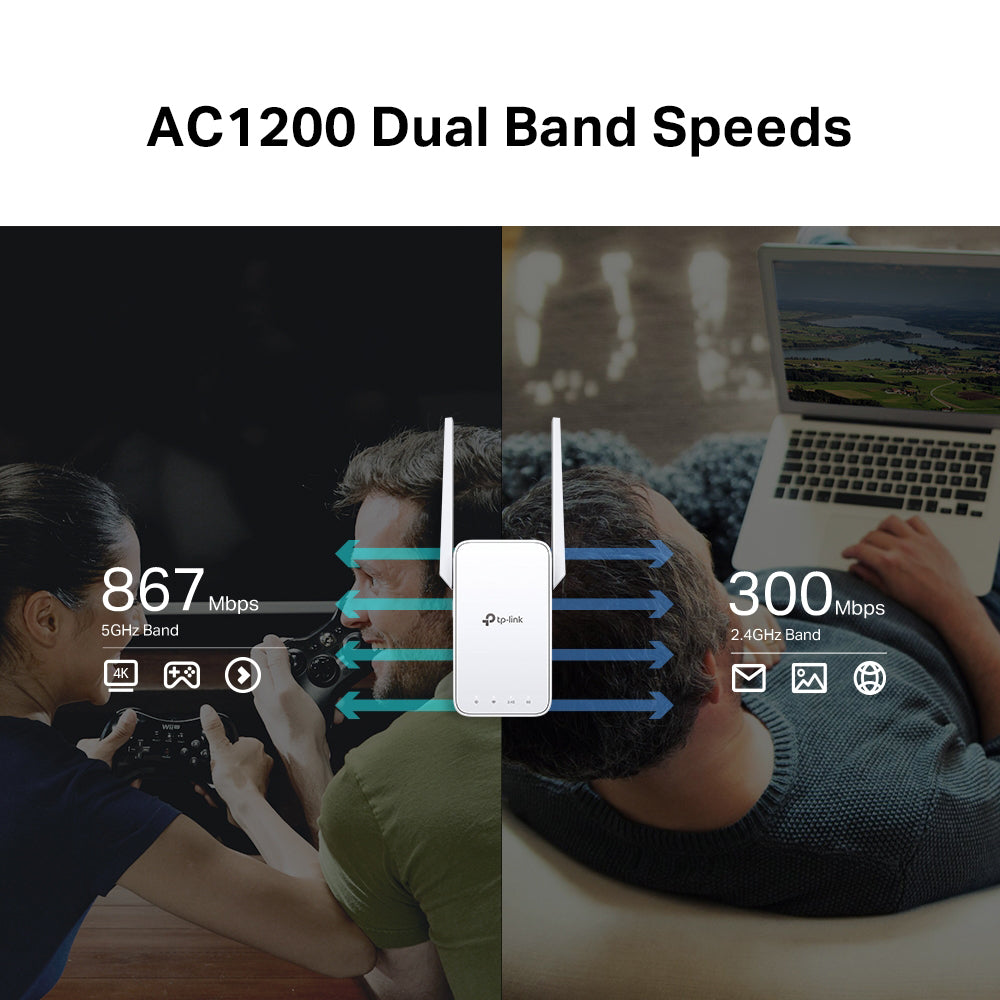 موسع نطاق واي فاي تي بي لينك بمنفذ 2 أنتينا 1200 ميجابايت في الثانية RE315 AC1200
