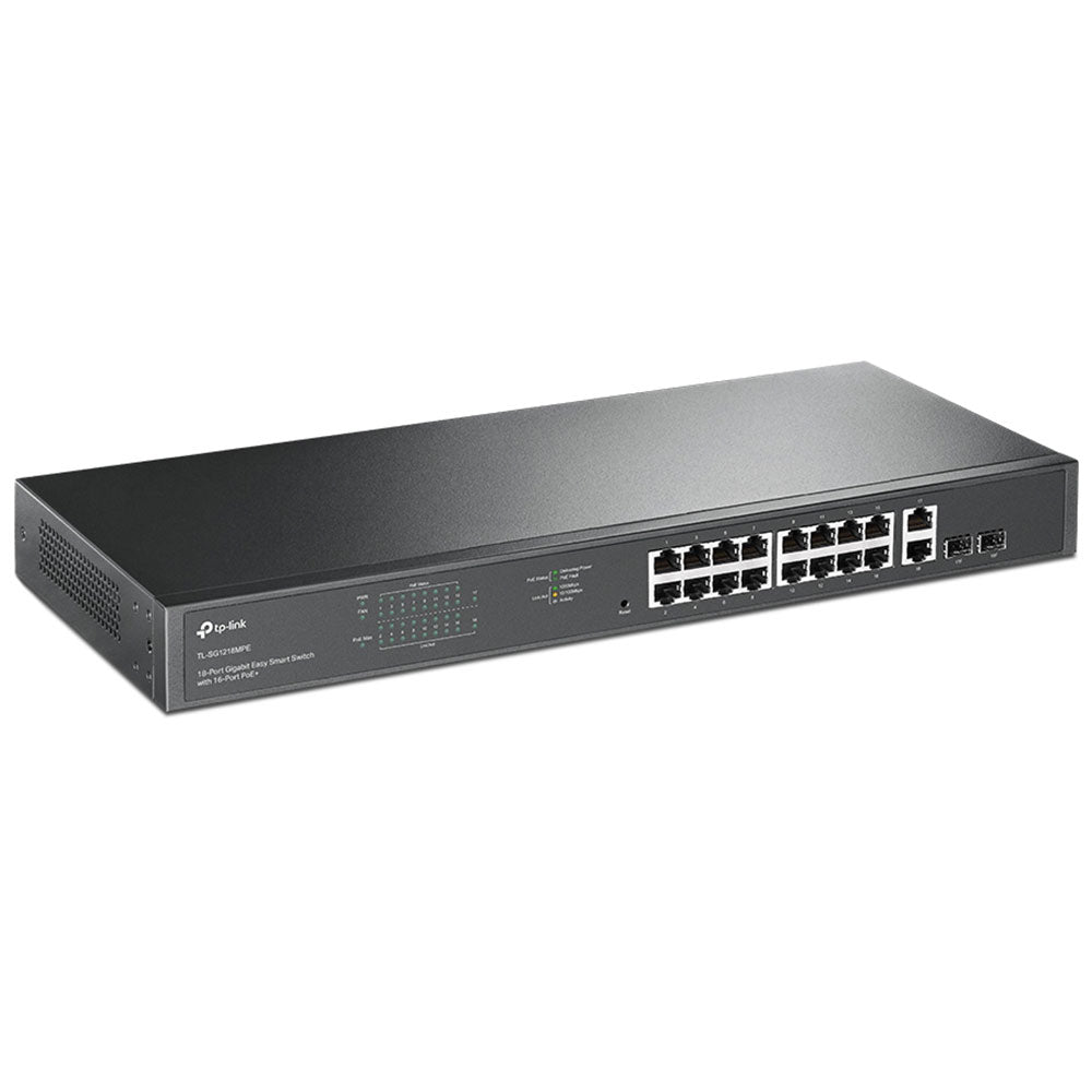 TP-Link TL-SG1218MPE Smart Rackmount Switch 16 Ports PoE+ 10/100/1000Mbps + 2 Ports RJ45 10/100/1000Mbps Uplink +2 Ports SFP 10/100/1000Mbps 250W