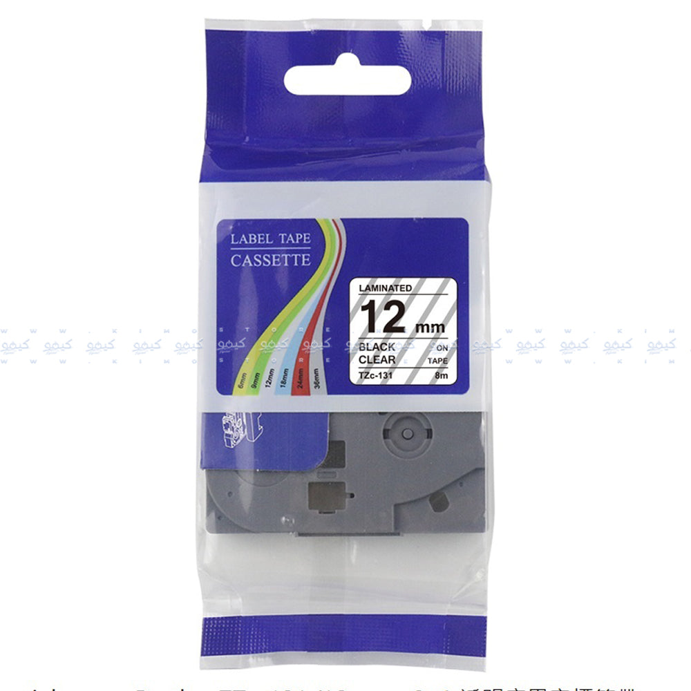 شريط ملصقات أسود في شفاف 12 ملم 8 م TZC-131
