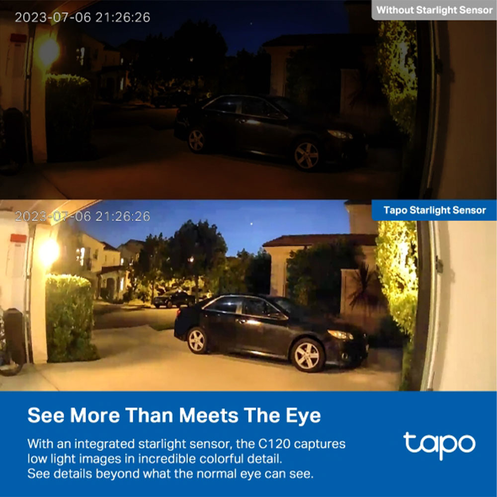 Tapo C120 Wi-Fi AI Indoor & Outdoor Security Camera 2K 4MP 3.17mm (Mic) (Full Color)