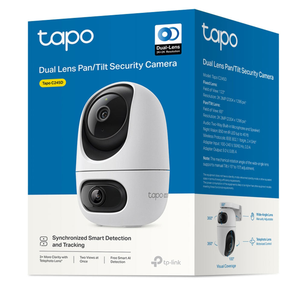 Tapo C245D Dual Lens Wi-Fi Pan & Tilt Outdoor Security Camera 2K 3MP+3MP 2.1-6mm (Mic)