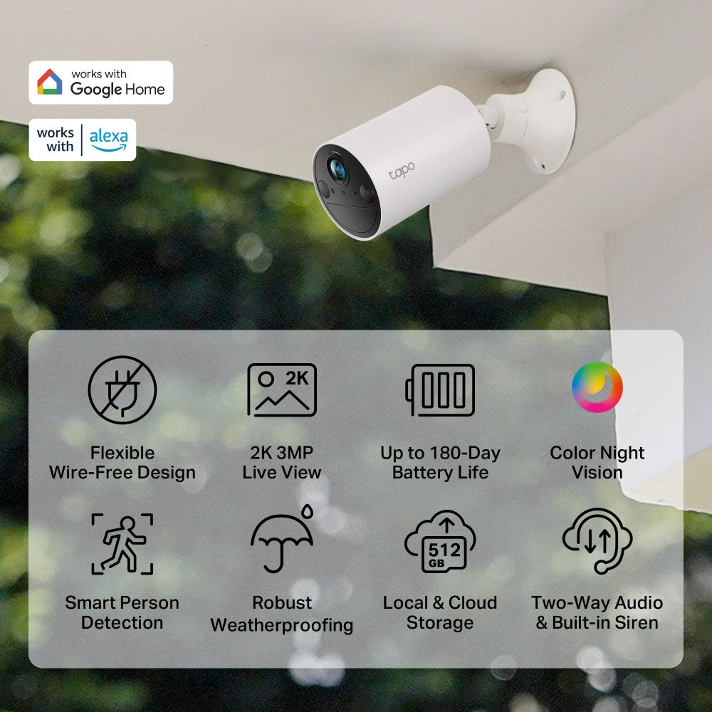 Tapo C410 V1.20 Battery-Powered Wi-Fi Outdoor Security Camera 2K 3MP 3.17mm (Mic) (Full Color)