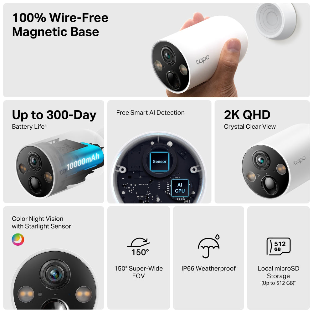 Tapo TC85 Battery-Powered Wi-Fi Outdoor Security Camera 2K 4MP 2.1mm (Mic) (Full Color)