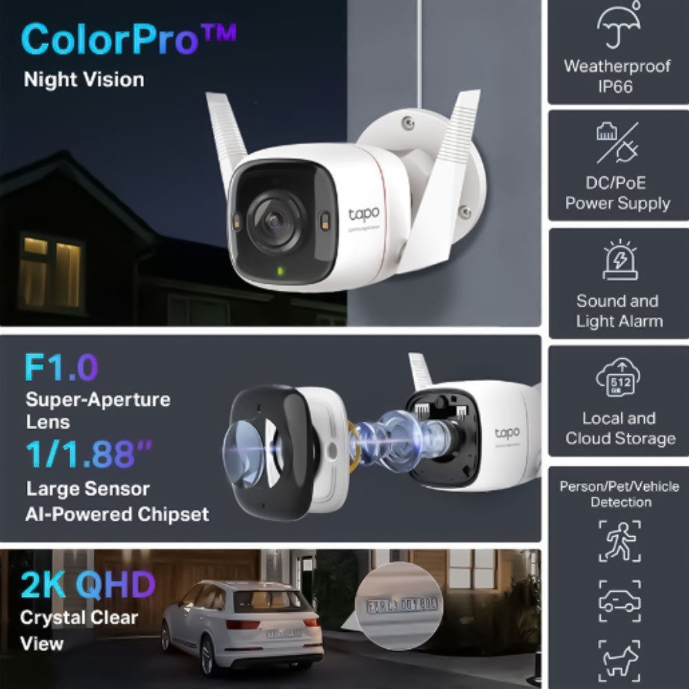 Tapo C325WB V2 Wi-Fi Outdoor Security Camera 2K 4MP 4.1mm (Mic) (Full Color)