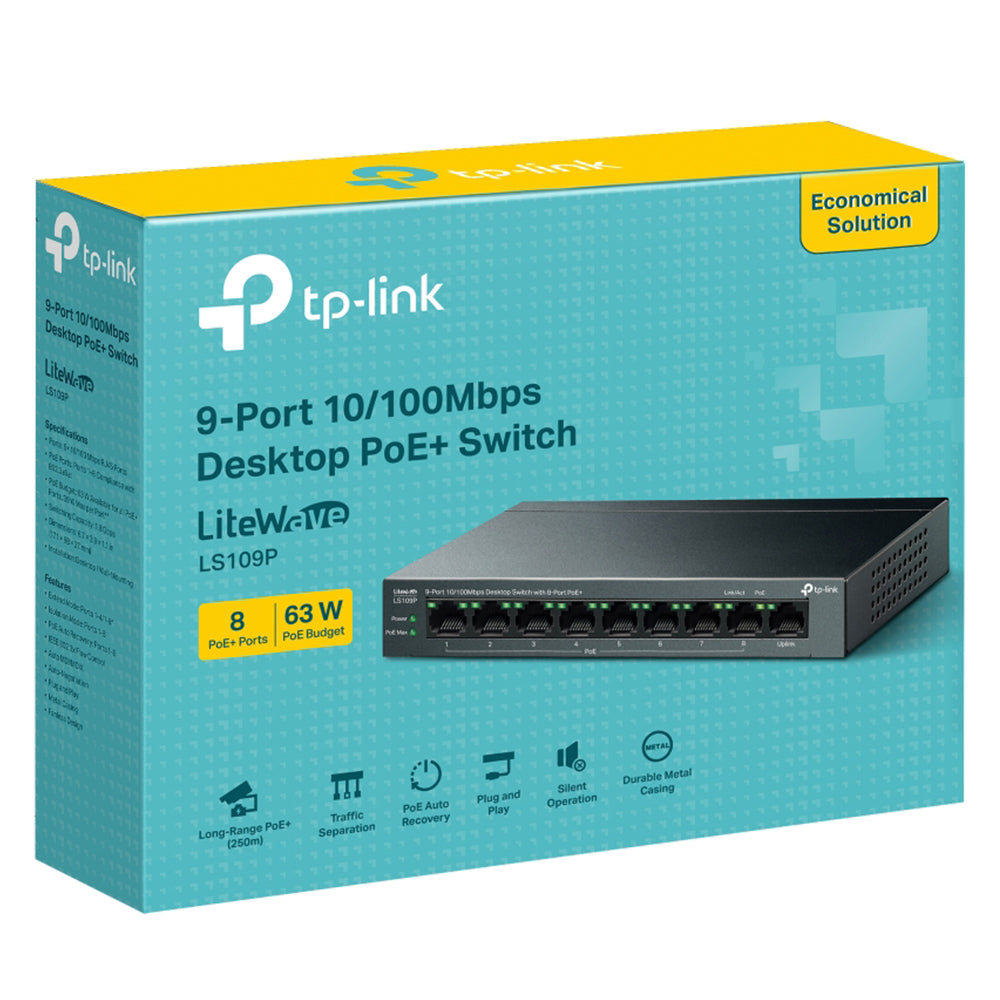 سويتش تي بي لينك 8 منافذ 100/10 ميجابت في الثانية +PoE + منفذ (RJ45) 100/10 ميجابت في الثانية