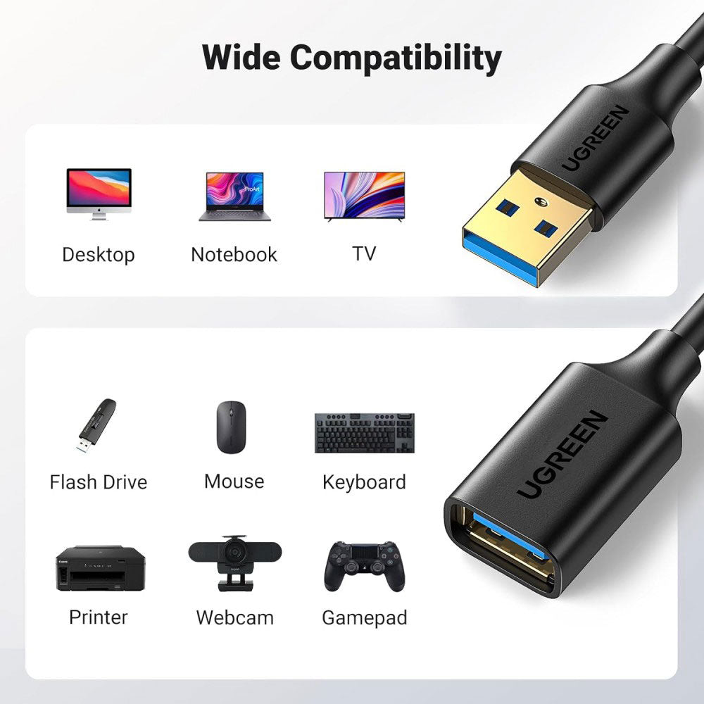 كابل تمديد USB يوجرين 2 متر 10373 - أسود