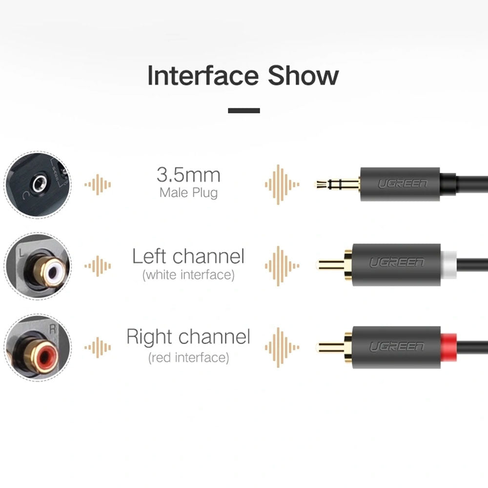 كابل محول صوت من 3.5مم إلى 2x RCA يوجرين 3 متر 10512 - رمادي