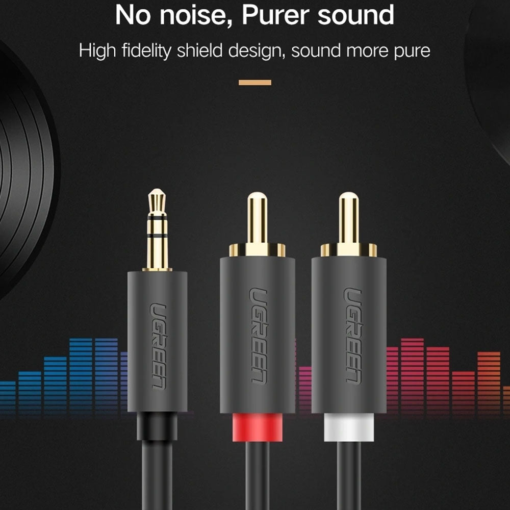 كابل محول صوت من 3.5مم إلى 2x RCA يوجرين 5 متر 10513 - رمادي