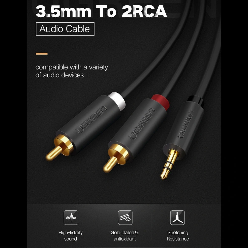 كابل محول صوت من 3.5مم إلى 2x RCA يوجرين 5 متر 10513 - رمادي