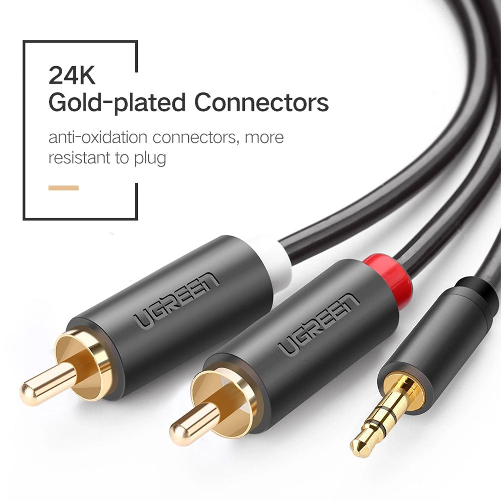 كابل محول صوت من 3.5مم إلى 2x RCA يوجرين 5 متر 10513 - رمادي