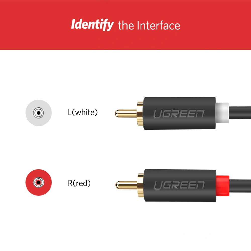كابل صوت 2x RCA إلى 2x RCA يوجرين 2 متر 10518 - أسود
