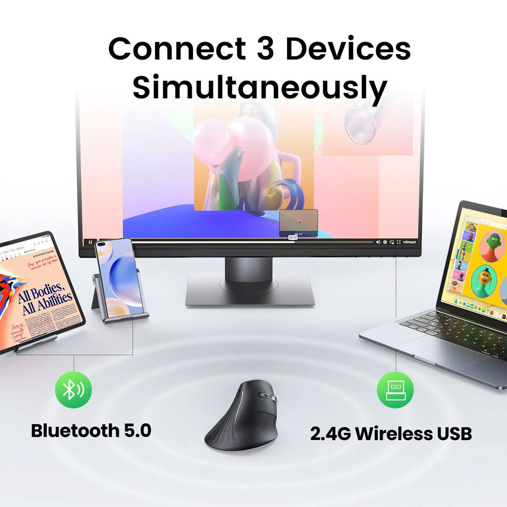 ماوس يوجرين لاسلكي بلوتوث ثنائي الوضع 4000 نقطة في البوصة 25444 Vertical Ergonomic