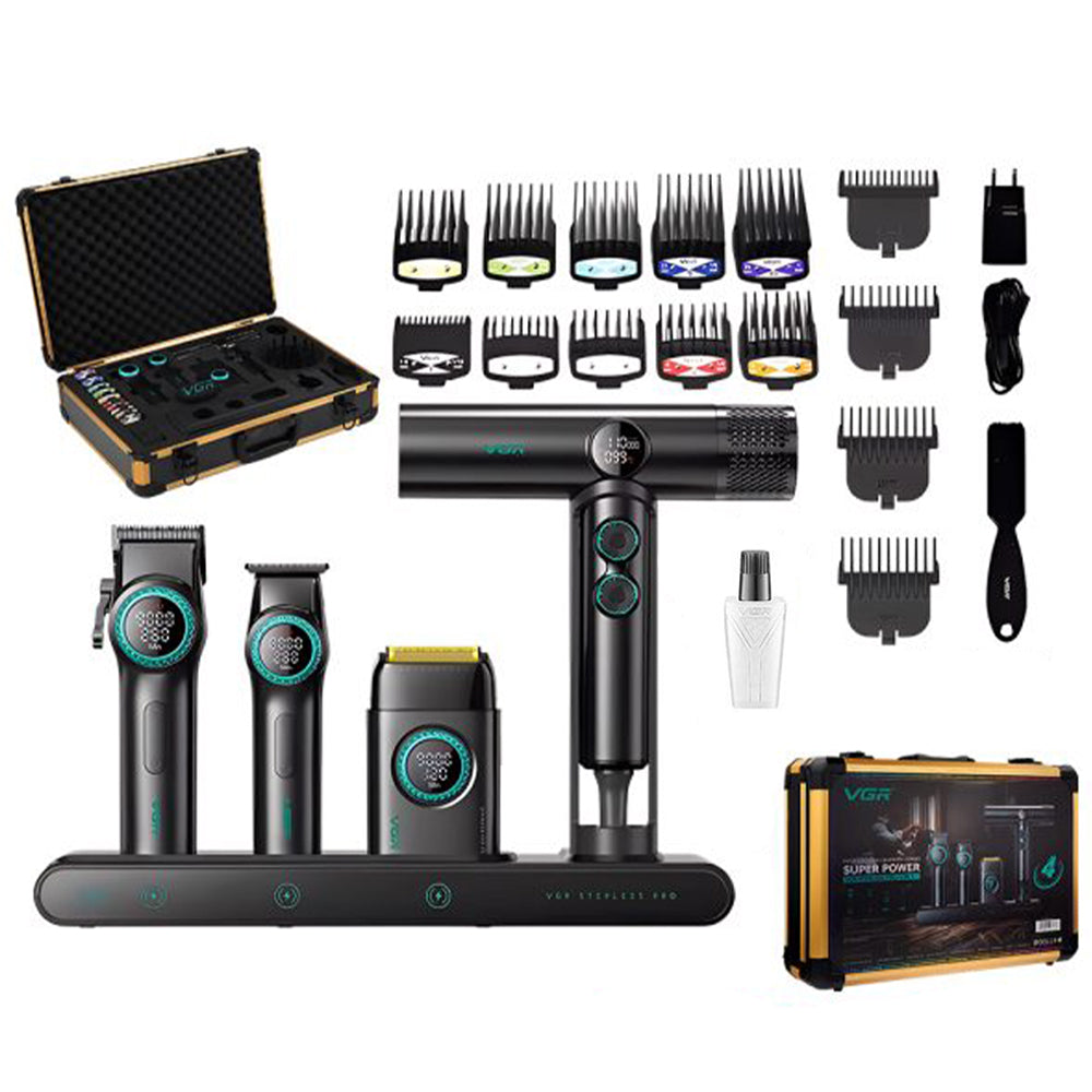 VGR Professional Barber Combo Set 4in1 Stepless Pro 4