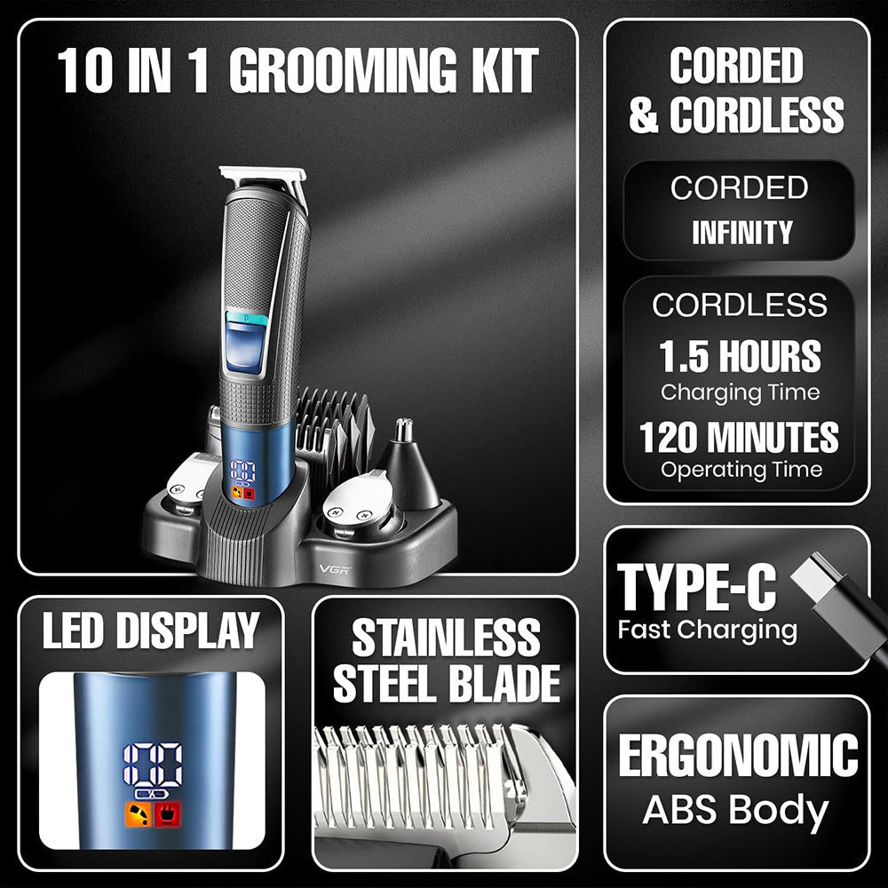 VGR Professional Grooming Kit 10-in-1 V-108