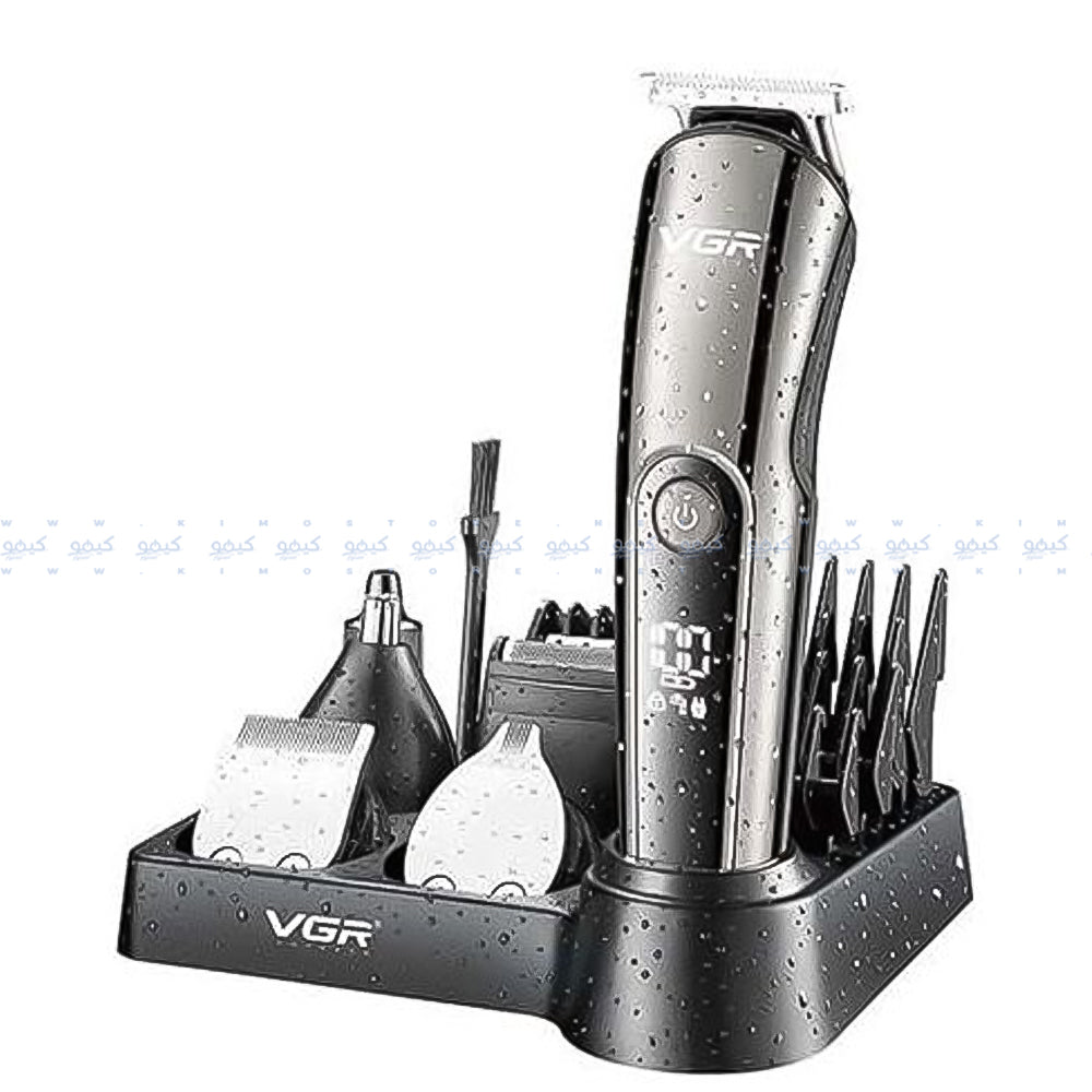 مجموعة حلاقة وتشذيب الشعر 11 في 1 في جي ار بروفيشنال V-107 - أسود