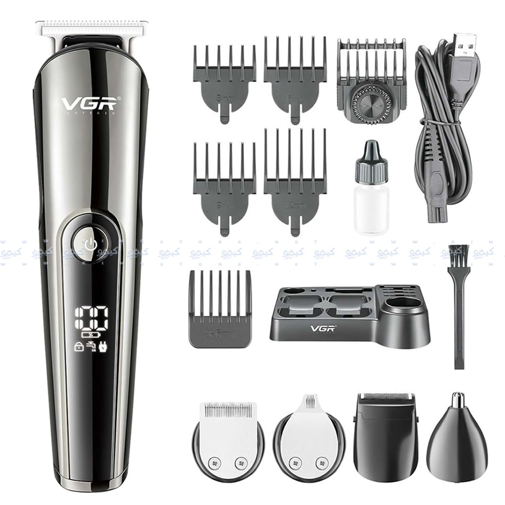 مجموعة حلاقة وتشذيب الشعر 11 في 1 في جي ار بروفيشنال V-107 - أسود
