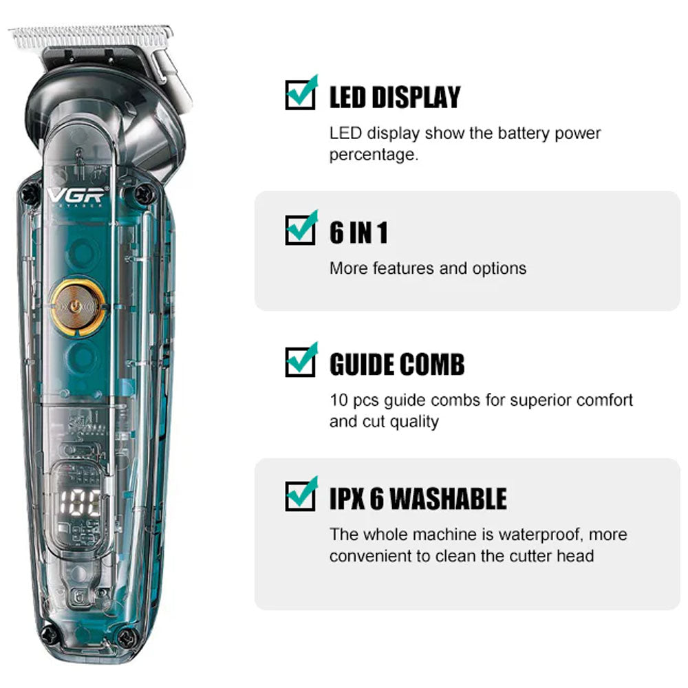 مجموعة حلاقة وتشذيب الشعر 6 في 1 في جي ار بروفيشنال V-102