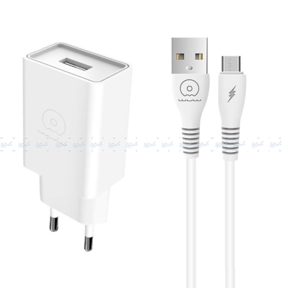 شاحن حائط واو مع كابل ميكرو بقوة 2.1 أمبير T82 - أبيض