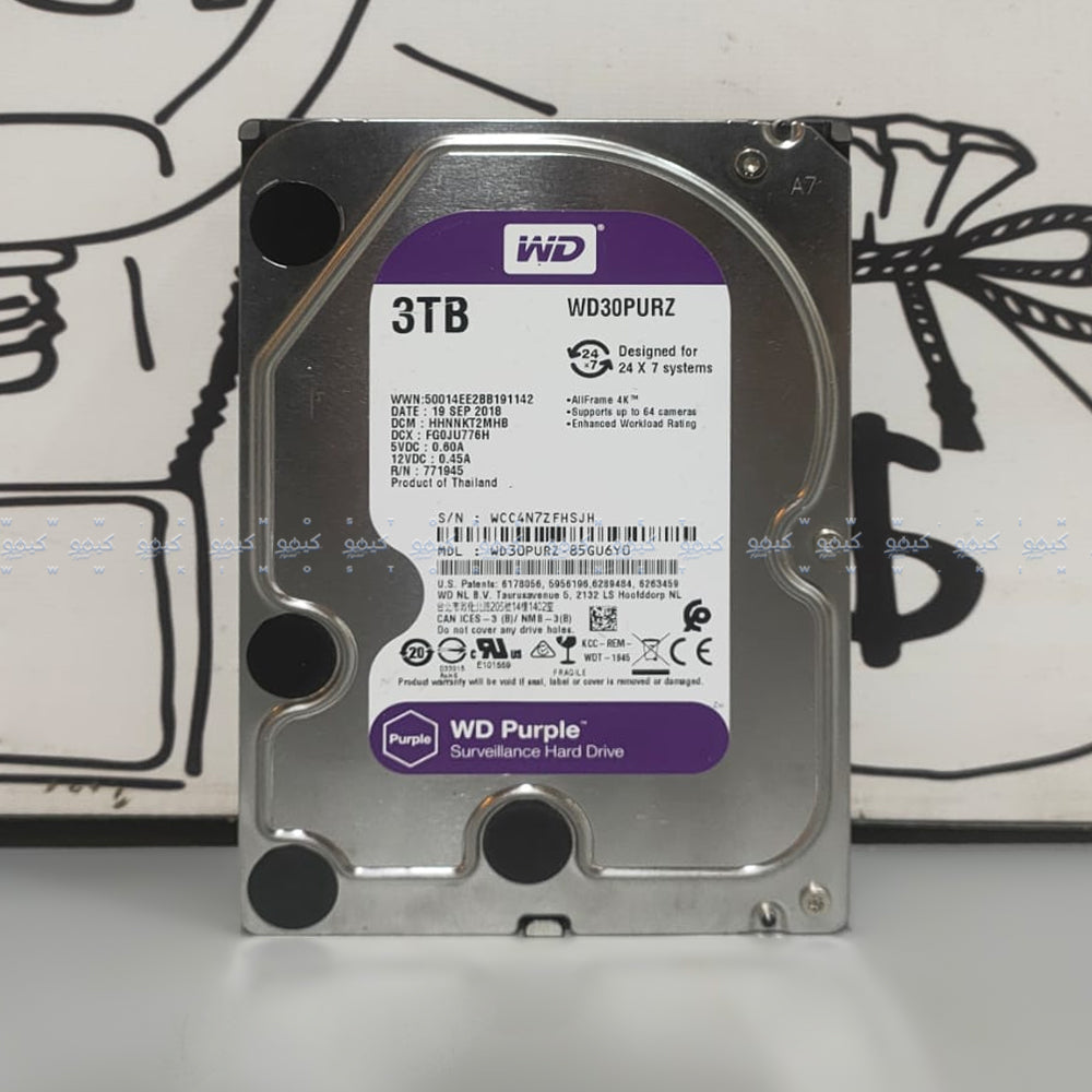 Western Digital Purple 3TB 3.5 Inch Internal Hard Drive (Original Used)