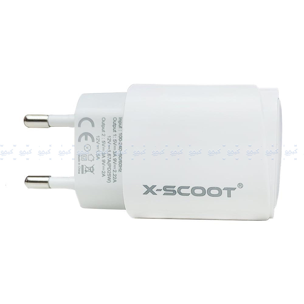 X-Scoot CH-228 Wall Charger PD Type-C + USB 25W Fast Charging