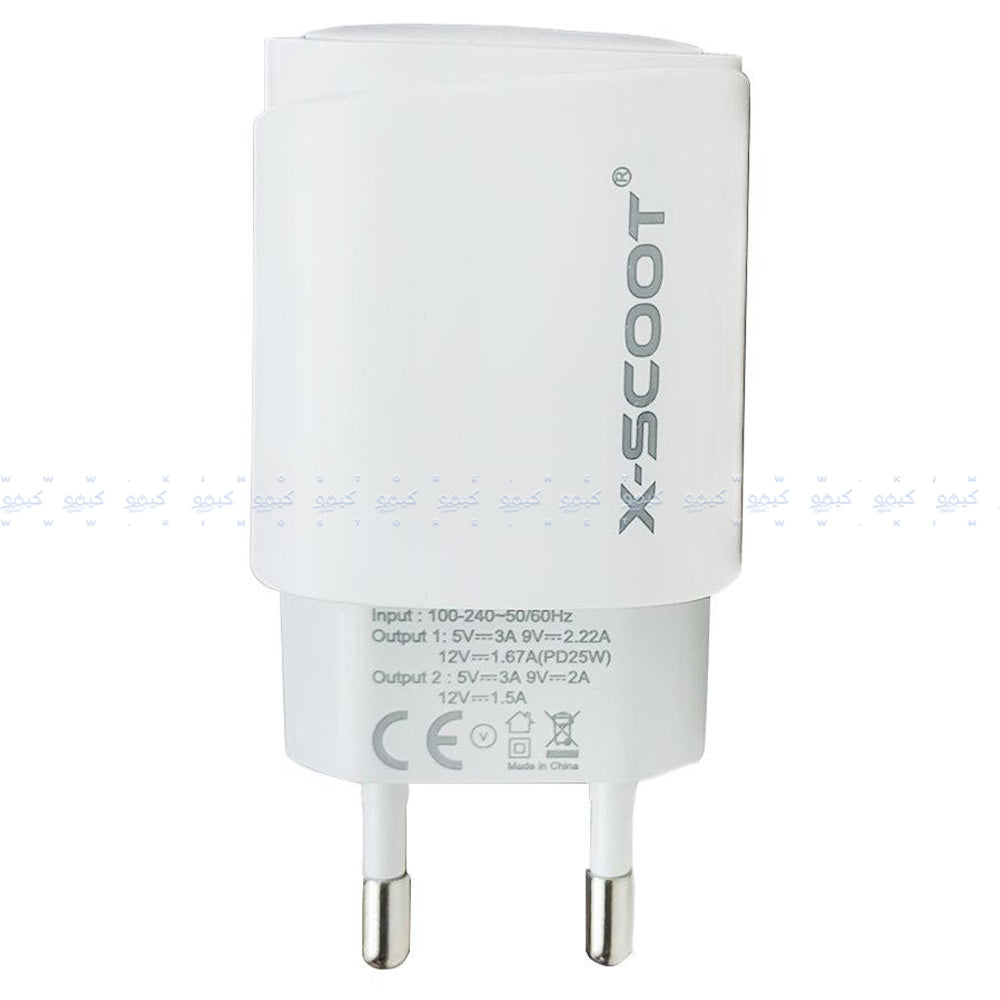 X-Scoot CH-228 Wall Charger PD Type-C + USB 25W Fast Charging