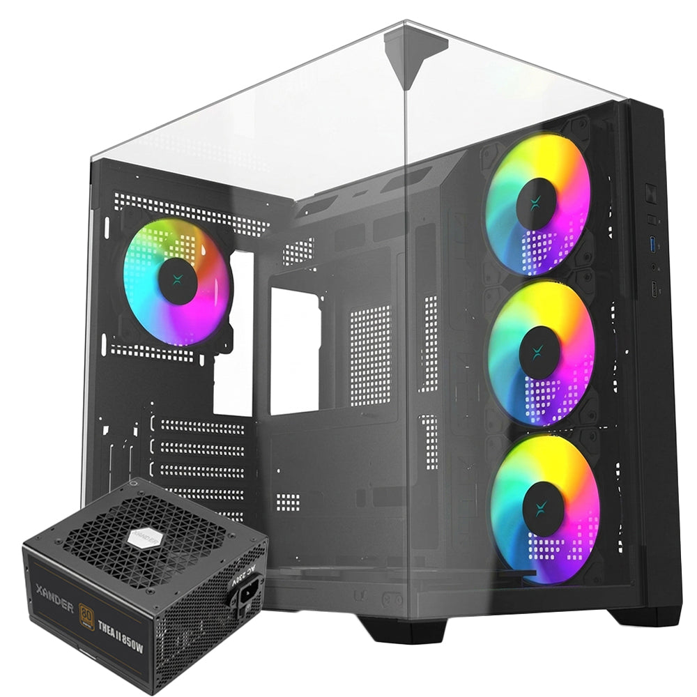 Xander Neptune II ARGB Gaming Mid Tower Case + 80 Plus Bronze Power Supply 850W - Black