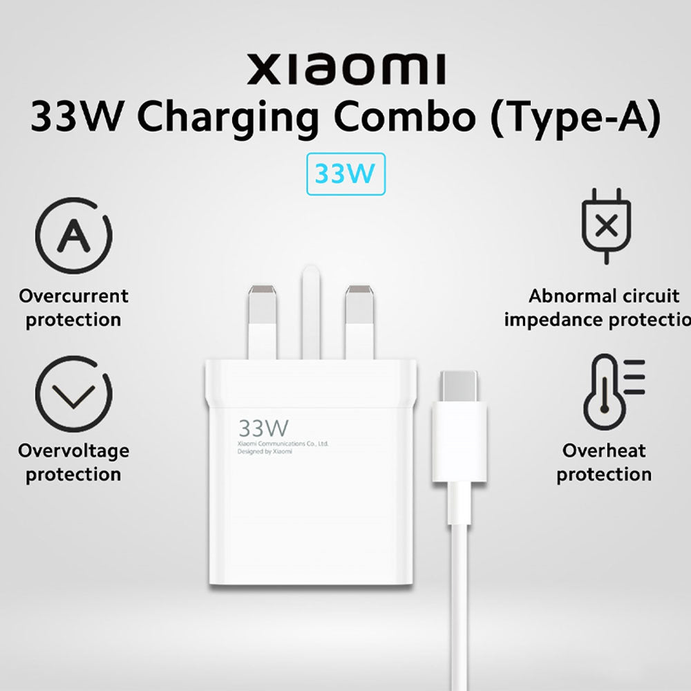 شاحن حائط شاومي بمنفذ يو اس بي مع كابل تايب سي بقوة 33 وات شحن سريع