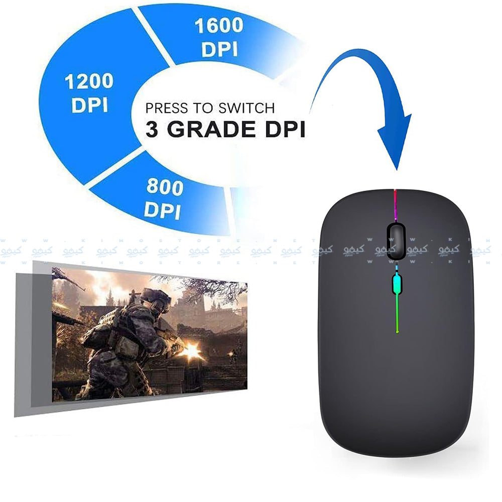 Dual Mode Rechargeable Bluetooth Wireless Rainbow Gaming Mouse 1600Dpi - Black