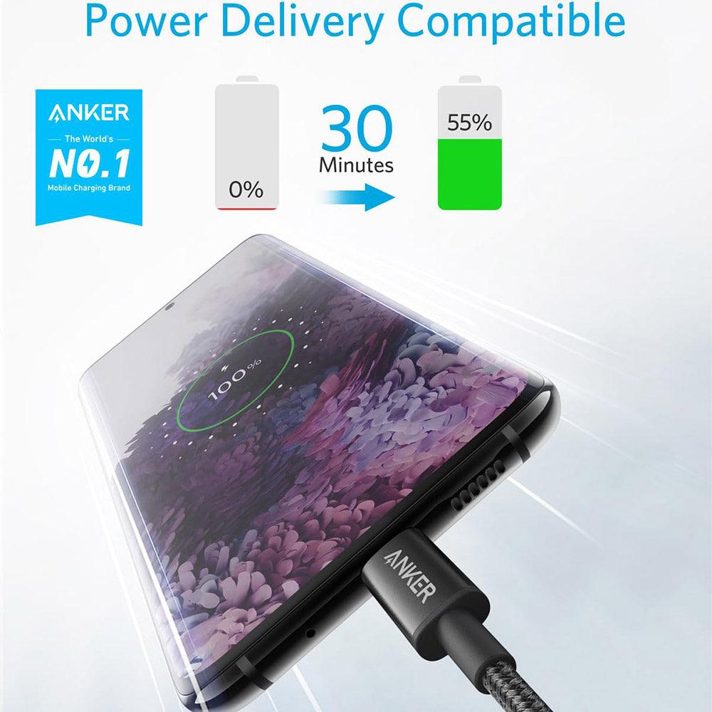 كابل شاحن موبايل انكر تايب سي بمنفذ تايب سي 1 متر 60 وات شحن سريع