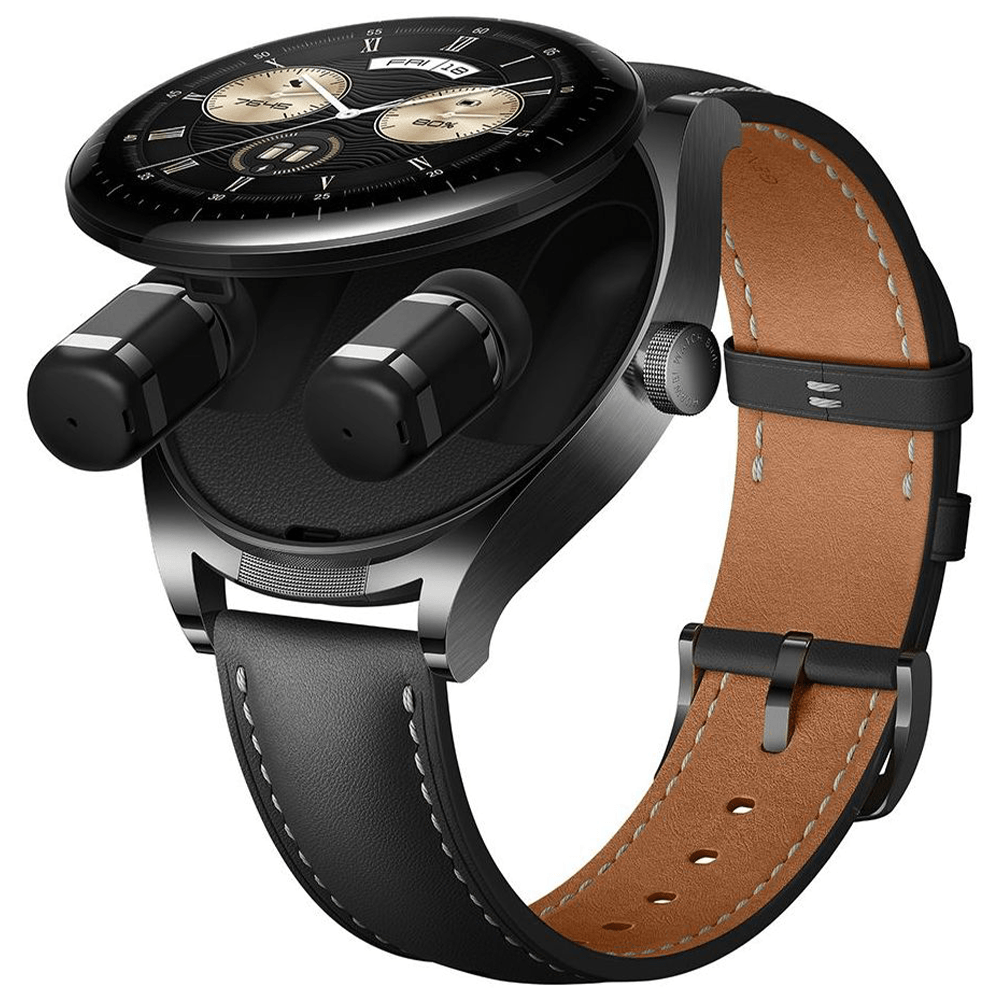 HUAWEI WATCH Buds SGA-B19 (47mm - GPS) Black Stainless Steel Case With Black Leather Strap