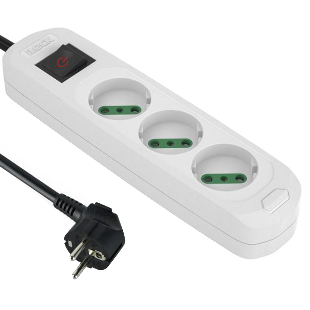 iLock 5074 3Ports Power Strip 3500W 1.5m - White