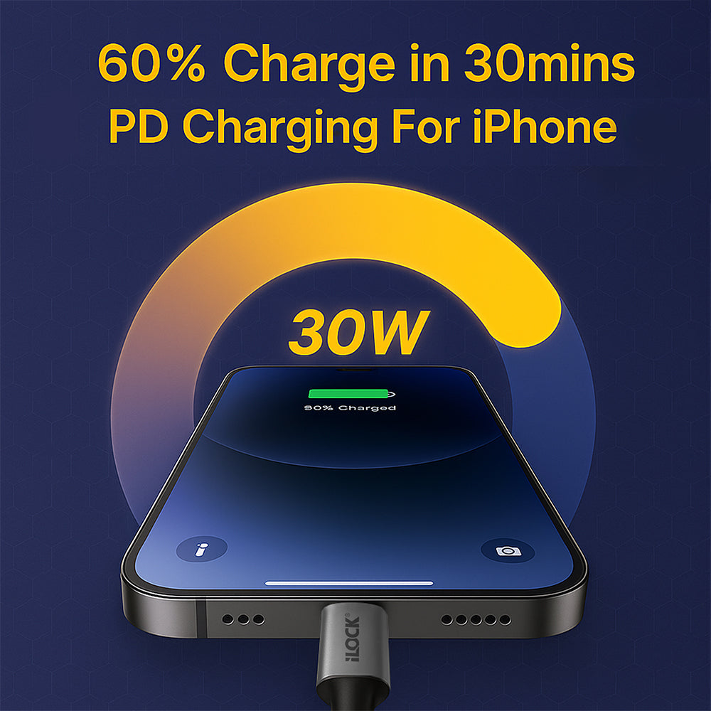 iLock 5090 Type-C To Lightning Cable 30W Fast Charging 1m - Black