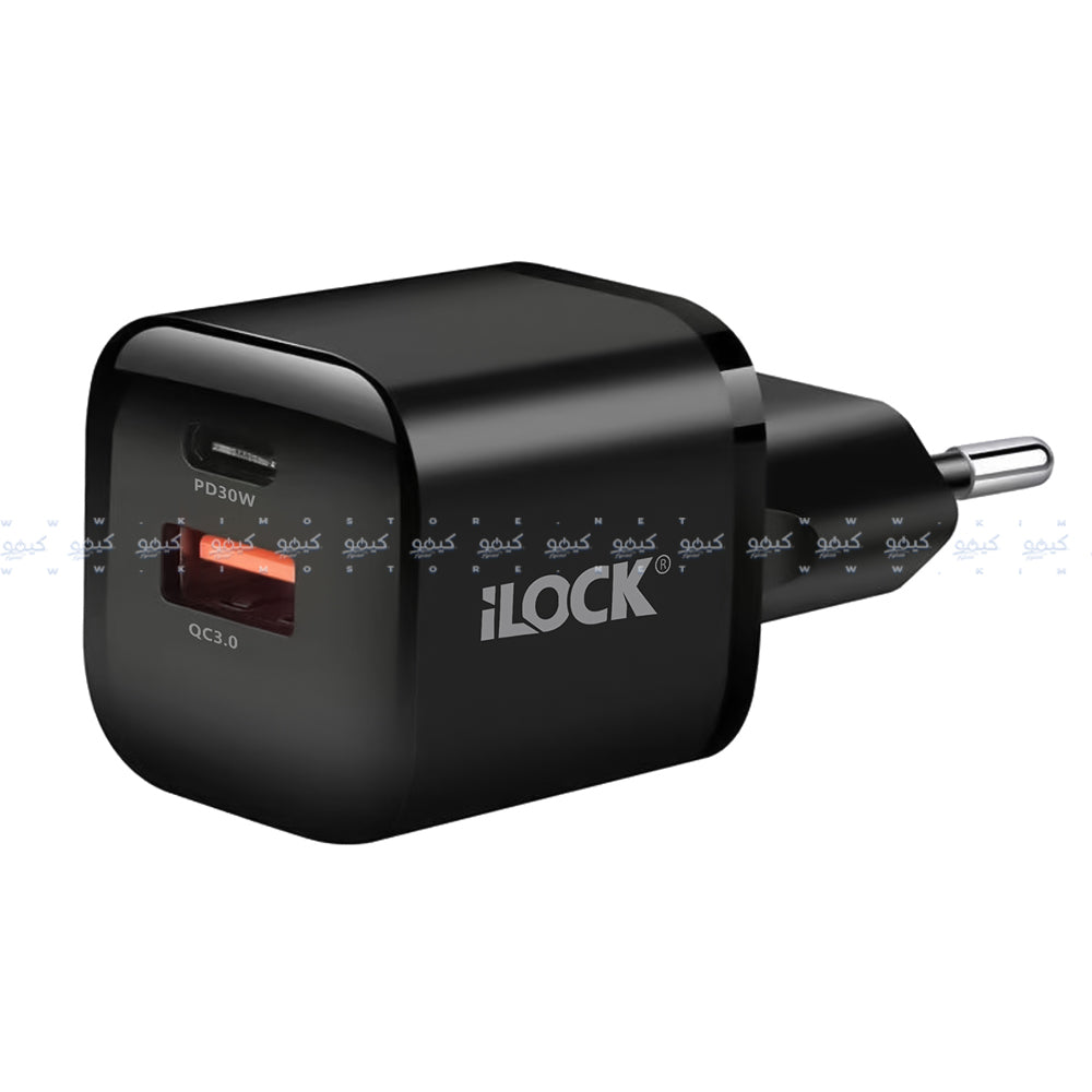 iLock 5094 GaN Wall Charger PD Type-C + QC3.0 USB 30W Fast Charging - Black