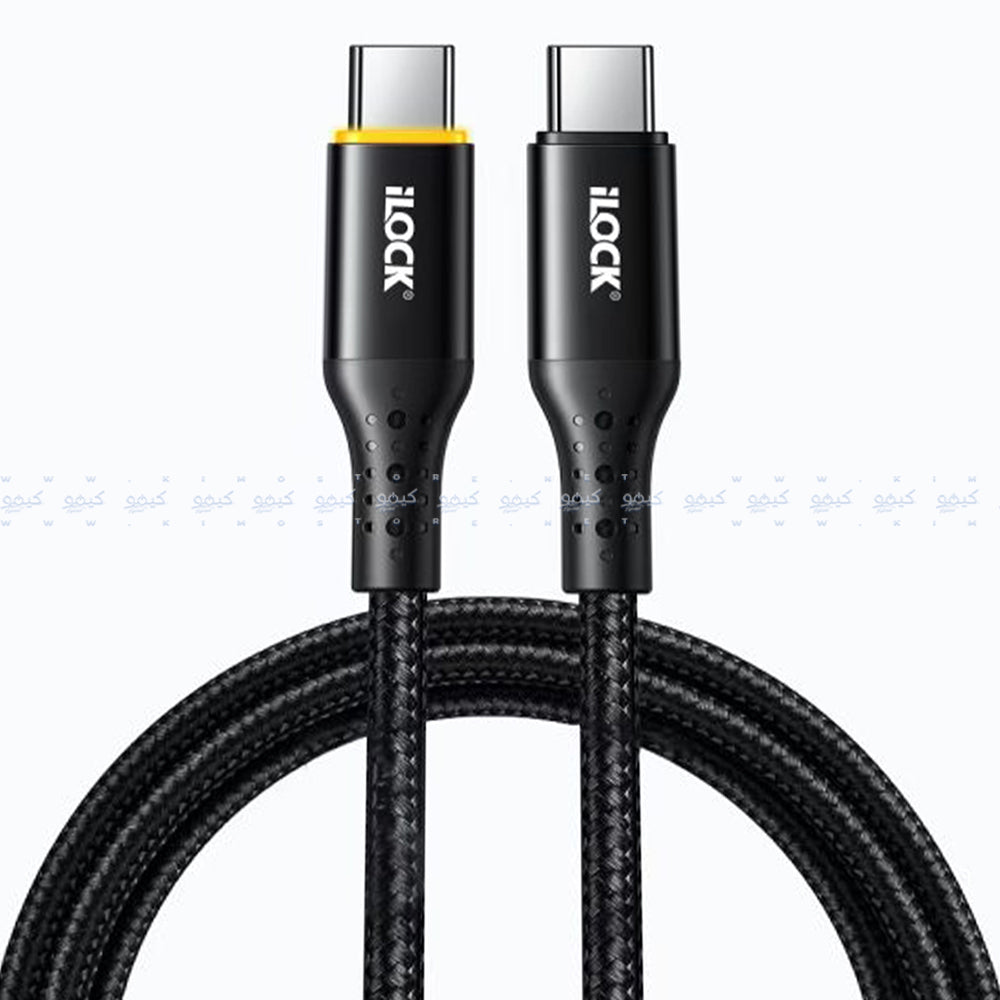 كابل شاحن موبايل أيلوك تايب سي إلى تايب سي بقوة 100 وات شحن سريع 1 متر 5097 - أسود