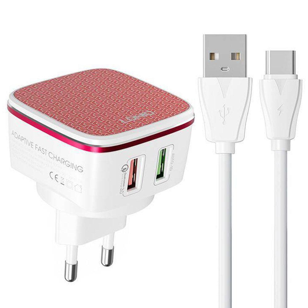 Ldnio A2405Q Wall Charger USB + QC3.0 USB + Type-C Cable 30W Fast Charging