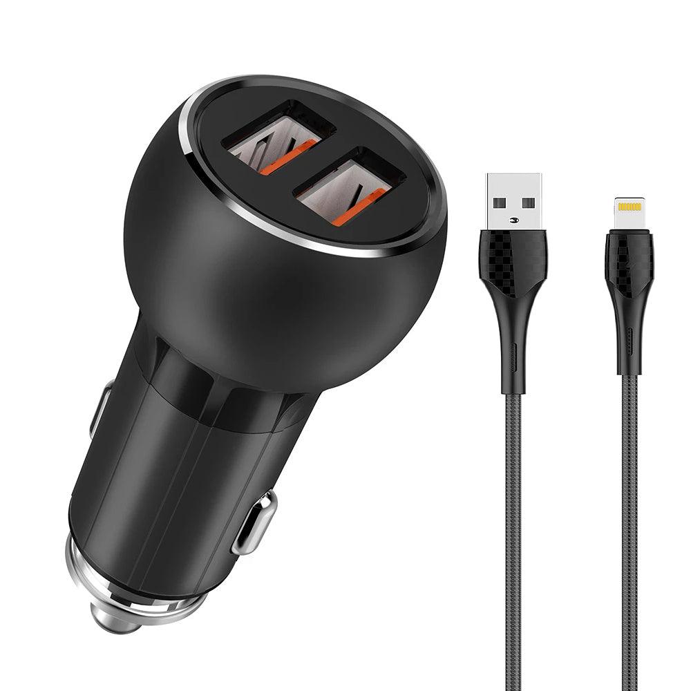 Ldnio C503Q Car Charger 2x QC3.0 USB + Lightning Cable 36W Fast Charging