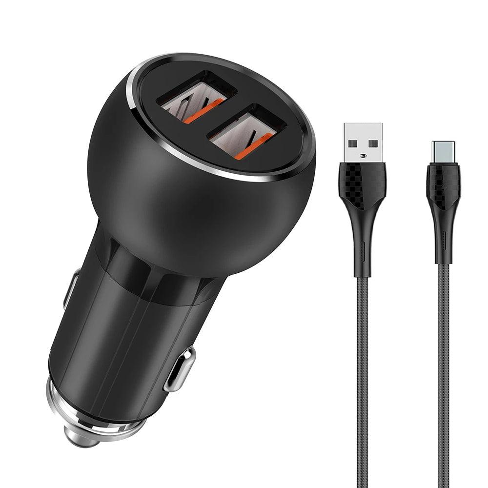 Ldnio C503Q Car Charger 2x QC3.0 USB + Type-C Cable 36W Fast Charging