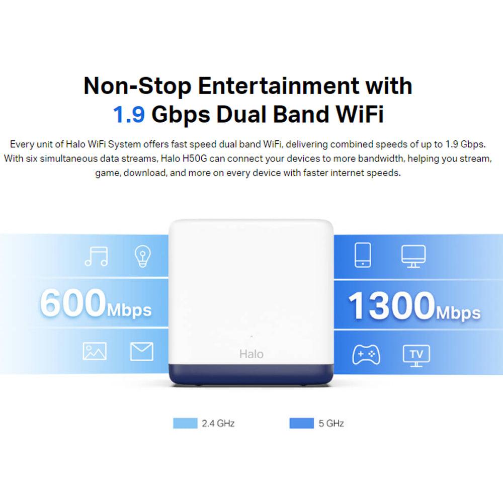 نظام شبكة Wi-Fi للمنزل بالكامل ميركوسيس 3 قطع 1900 ميجابايت/ثانية Halo H50G AC1900