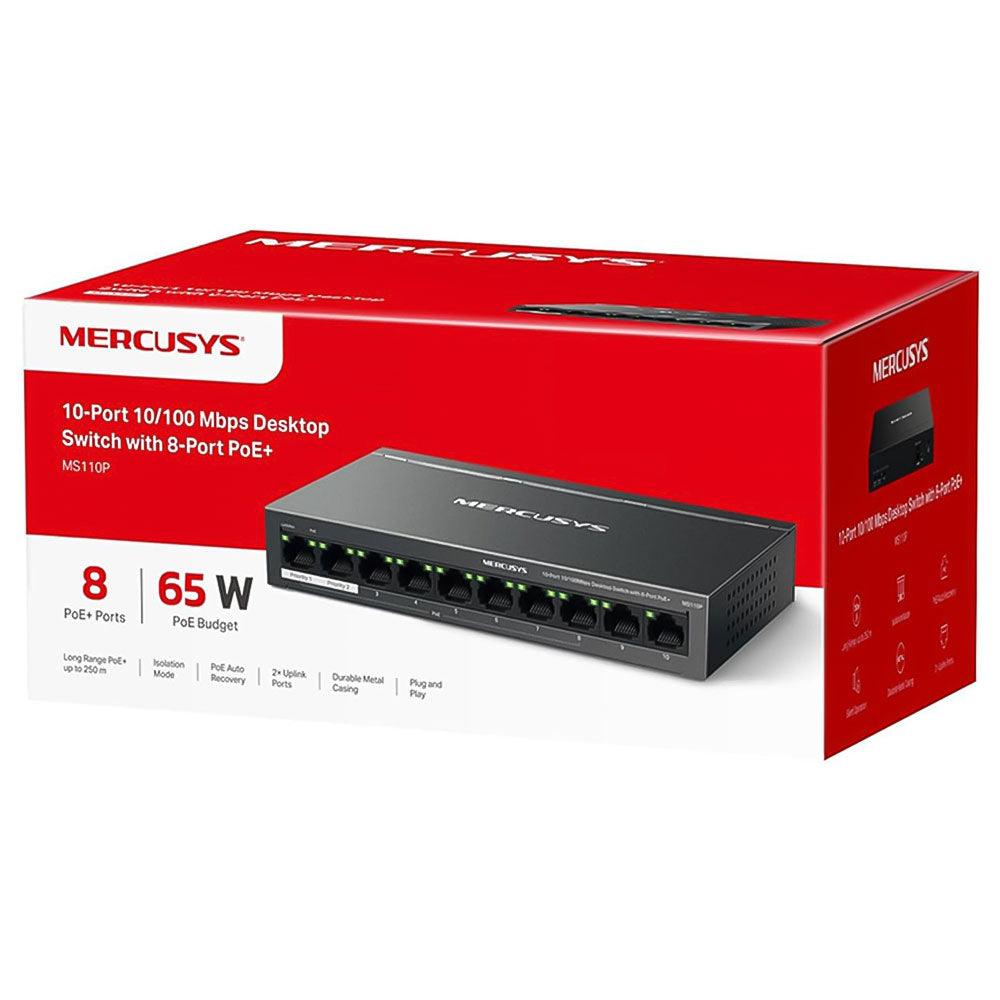 Mercusys MS110P Managed Desktop Switch 8 Ports PoE 10/100Mbps + 2 Ports Uplink - Kimo Store