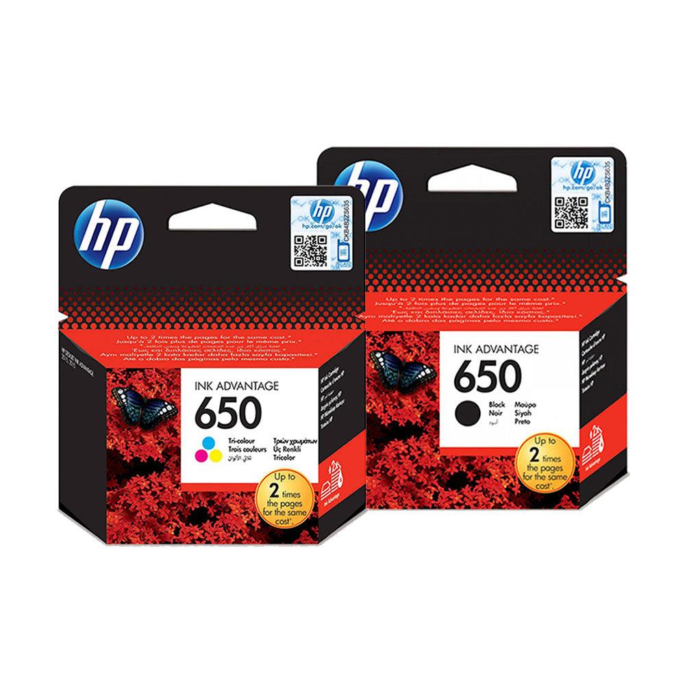 Pack of 2 HP 650 Original Ink Cartridge Set Black & Tri Colour - Kimo Store